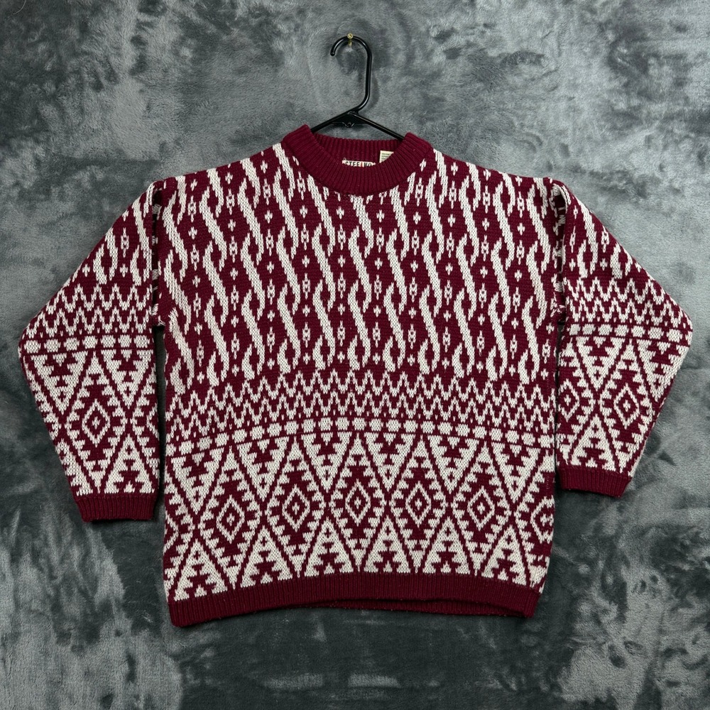 Stefano International Sweater Mens XXL Burgundy Geometric Southwestern Knit 90s
